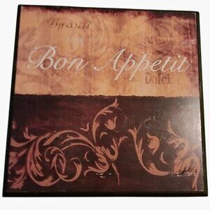 Bon Appetit Plaque Sign Decorative Brown Gold Kitchen Wall Art Country French